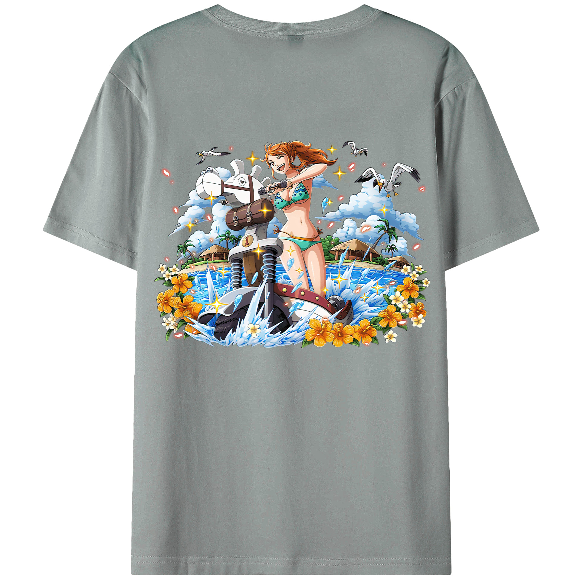 （画像用） ワンピース ナミ ONE PIECE Nami 綿100％ メンズ半袖Tシャツ（バックプリント） 通気性
